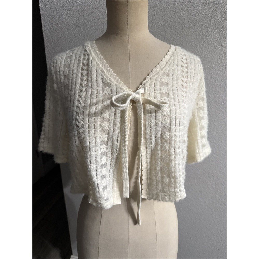 Ivory Tie Front Crop Kuose Cardigan Balletcore Coquette Fairycore Cottagecore M